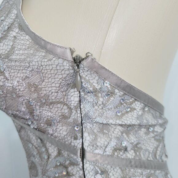 Express Slip Dress Womens 4 Champagne Lace Sequin Halter Semi-Sheer Y2K - Picture 5 of 16